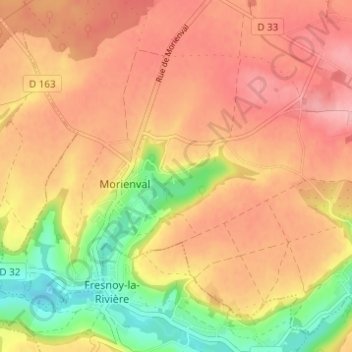Fossemontの地形図、標高、地勢