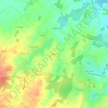 Kervinの地形図、標高、地勢