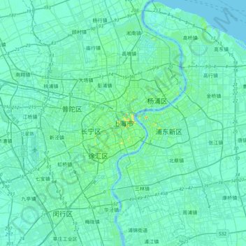 上海市の地形図、標高、地勢