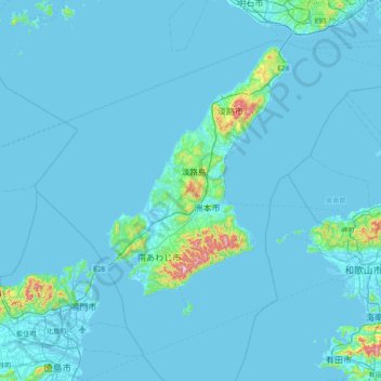 淡路島の地形図、標高、地勢