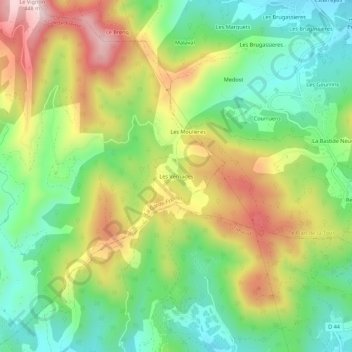 Les Vernadesの地形図、標高、地勢