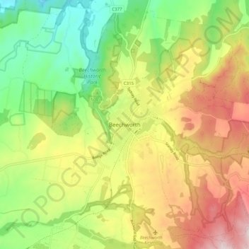 Beechworthの地形図、標高、地勢