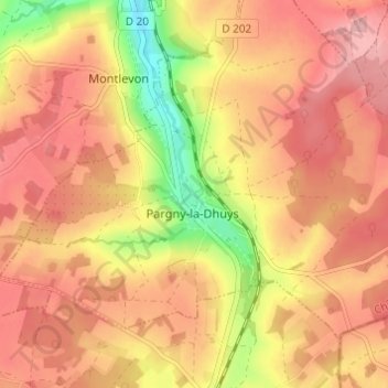 Proche les Venetsの地形図、標高、地勢