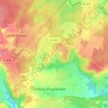 Le Mont Huchetの地形図、標高、地勢
