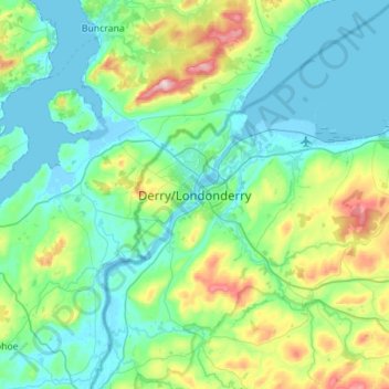 Derry/Londonderryの地形図、標高、地勢