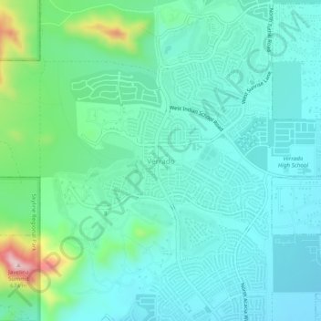 Verradoの地形図、標高、地勢