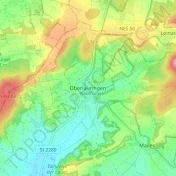 Oberlauringenの地形図、標高、地勢