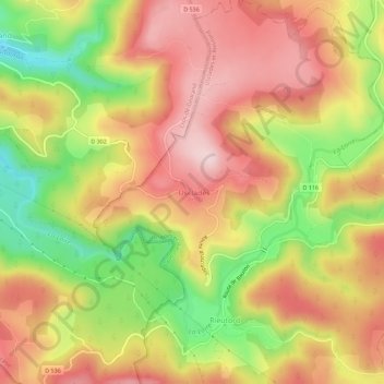 Uscladesの地形図、標高、地勢