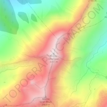 Monte Albergianの地形図、標高、地勢