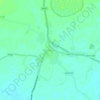 Partibanurの地形図、標高、地勢