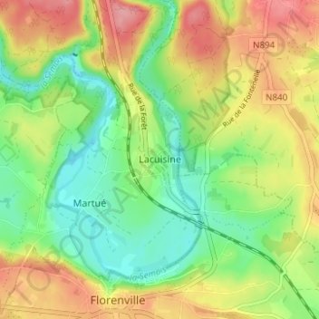 Lacuisineの地形図、標高、地勢
