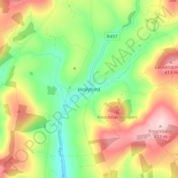 Hollyfordの地形図、標高、地勢