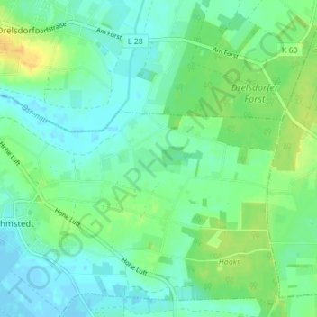 Bohmstedtfeldの地形図、標高、地勢