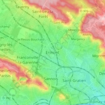 Ermontの地形図、標高、地勢