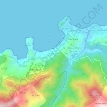 Tihemaranの地形図、標高、地勢