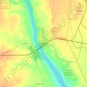 Champaの地形図、標高、地勢