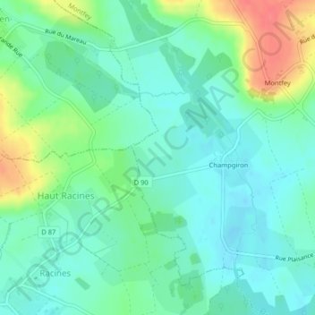 Veratの地形図、標高、地勢