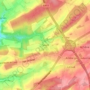 Tavietの地形図、標高、地勢