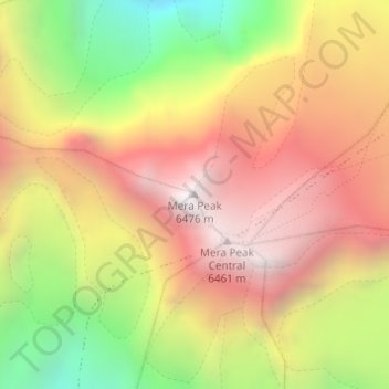 Mera Peakの地形図、標高、地勢