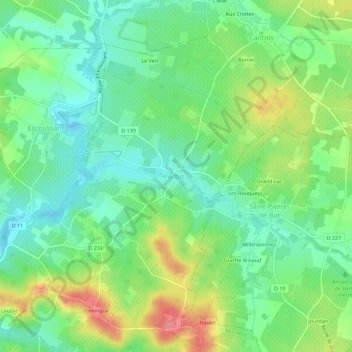 Arbisの地形図、標高、地勢