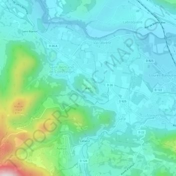 Aresの地形図、標高、地勢