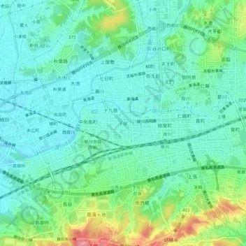 下俣の地形図、標高、地勢
