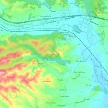 Case Morajniの地形図、標高、地勢