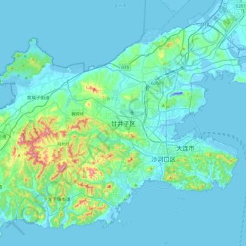 甘井子区の地形図、標高、地勢