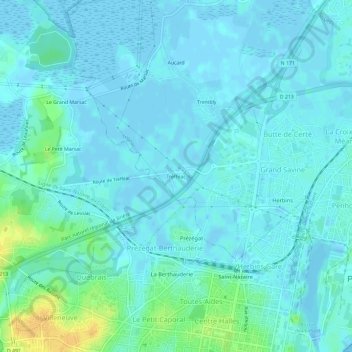 Trefféacの地形図、標高、地勢