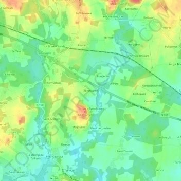 Kersouarneの地形図、標高、地勢