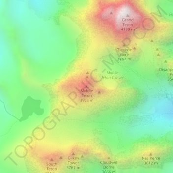 Middle Tetonの地形図、標高、地勢