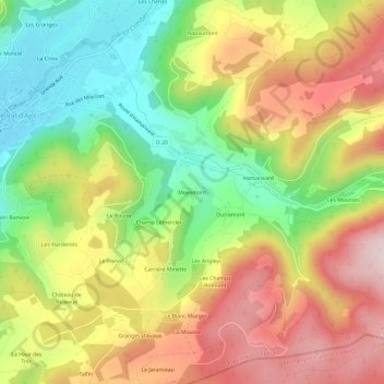 Moyemontの地形図、標高、地勢