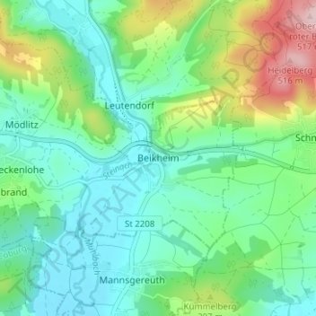 Beikheimの地形図、標高、地勢