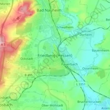 Friedberg (Hessen)の地形図、標高、地勢