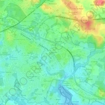 Kergolvenの地形図、標高、地勢