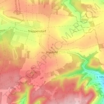 Haufeldの地形図、標高、地勢