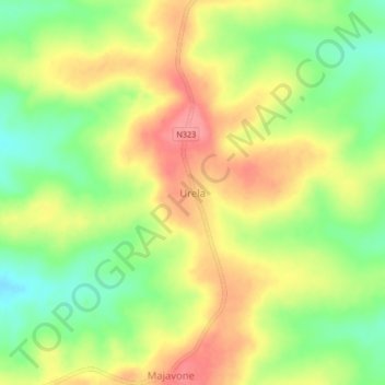 Urelaの地形図、標高、地勢