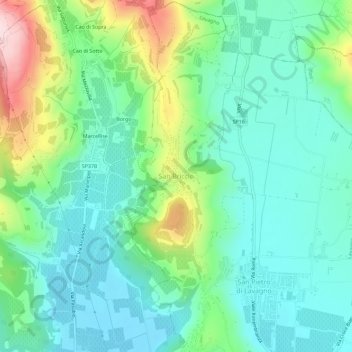 San Briccioの地形図、標高、地勢