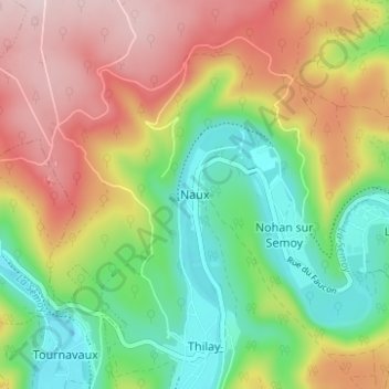 Nauxの地形図、標高、地勢