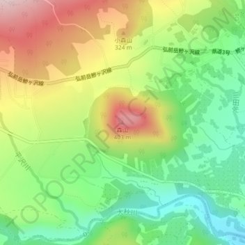 森山の地形図、標高、地勢