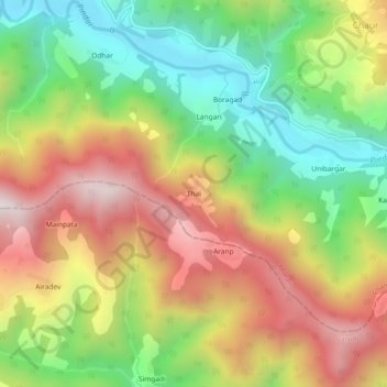 Thaiの地形図、標高、地勢