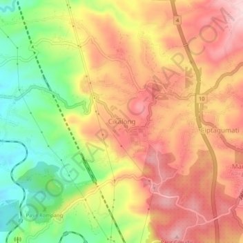 Cikalongの地形図、標高、地勢