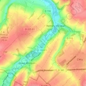 Wirquinの地形図、標高、地勢