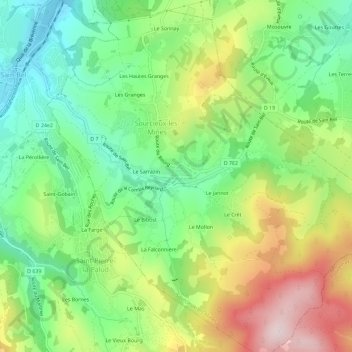 Les Rochesの地形図、標高、地勢