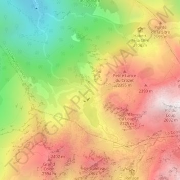 Le cul de la vielleの地形図、標高、地勢