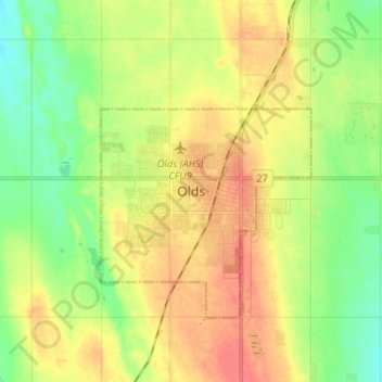 Oldsの地形図、標高、地勢