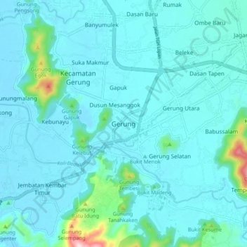 Gerungの地形図、標高、地勢