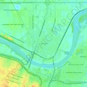 North Topekaの地形図、標高、地勢