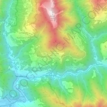 Minazzanaの地形図、標高、地勢