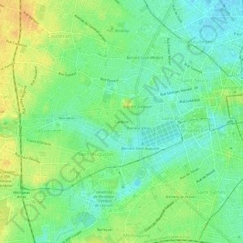 Cardozeの地形図、標高、地勢